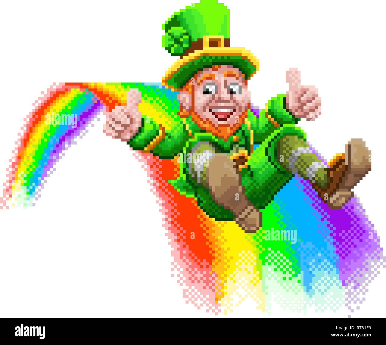 Leprechaun e Rainbow 8 Bit gioco arcade Pixel Art Illustrazione Vettoriale