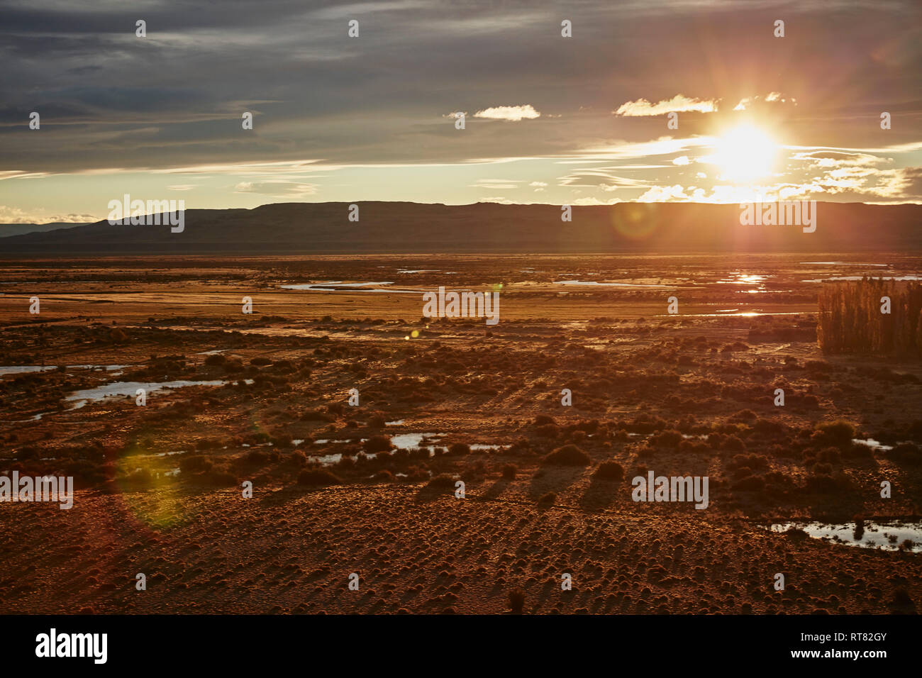 Argentina, Rio Chico, steppa della Patagonia al tramonto Foto Stock