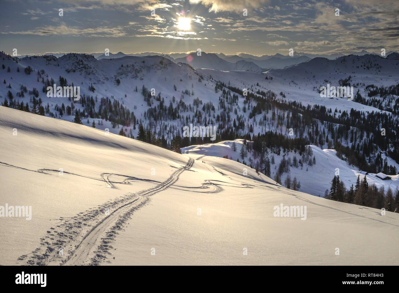 Salisburgo, Austria Membro, Kleinarl vanta, Penkkogel, strada ghiacciata Foto Stock
