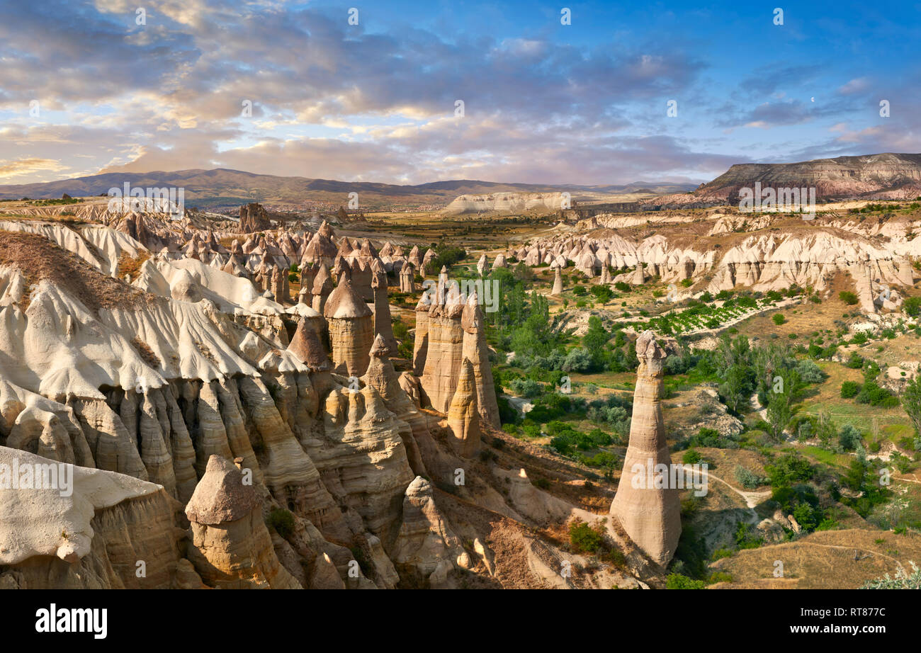 Foto e immagini della fata camino formazioni rocciose e pilastri di roccia di "Love Valley" nei pressi di Goreme, Cappadocia, Nevsehir, Turchia Foto Stock