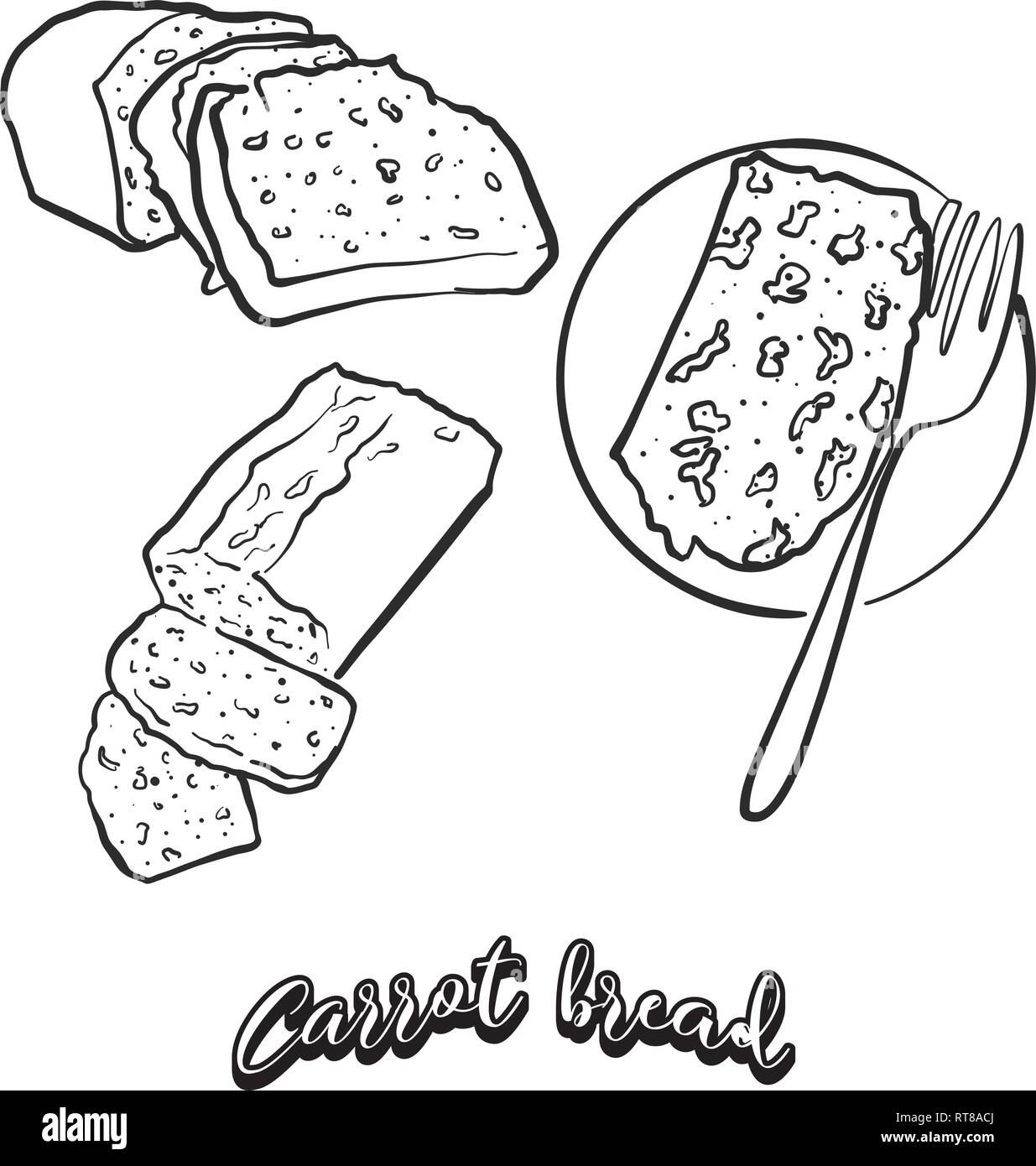 Mano bozzetto di carota pane pane. Vettore di disegno di cibo lievitato, usualmente noto in Irlanda. Illustrazione di pane serie. Illustrazione Vettoriale
