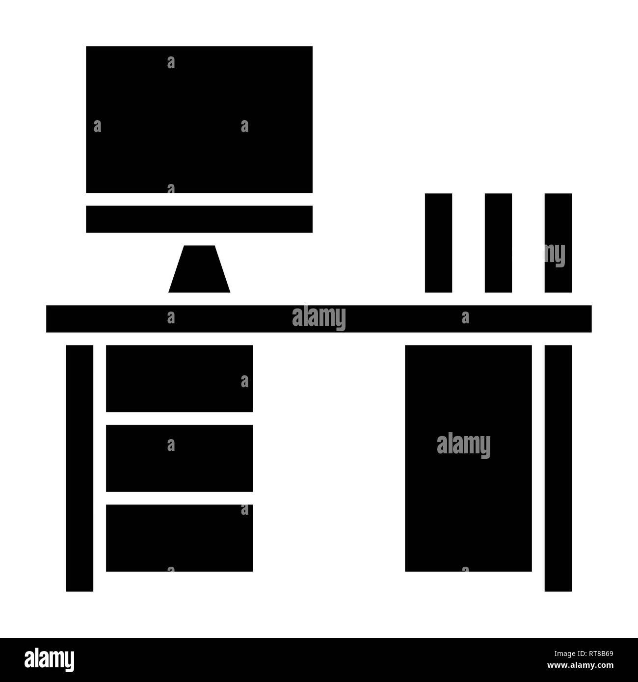 Icona scrivania, illustrazione vettoriale, Business Glyph Foto Stock