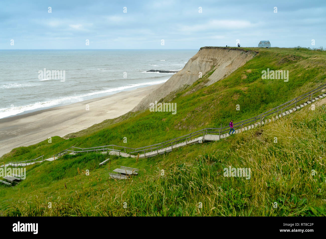 Danimarca, nello Jutland, al faro Bovbjerg, gradini in legno verso la spiaggia Foto Stock