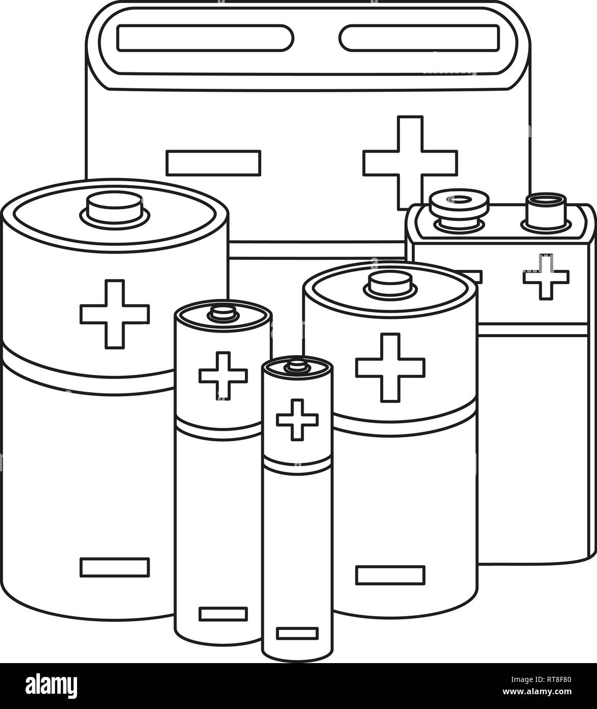 Line art in bianco e nero serie batteria Illustrazione Vettoriale