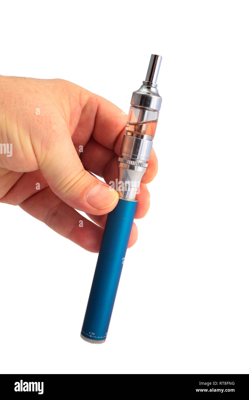 Elegantemente presentate e-sigaretta, viene tenuto con una mano sola Foto Stock