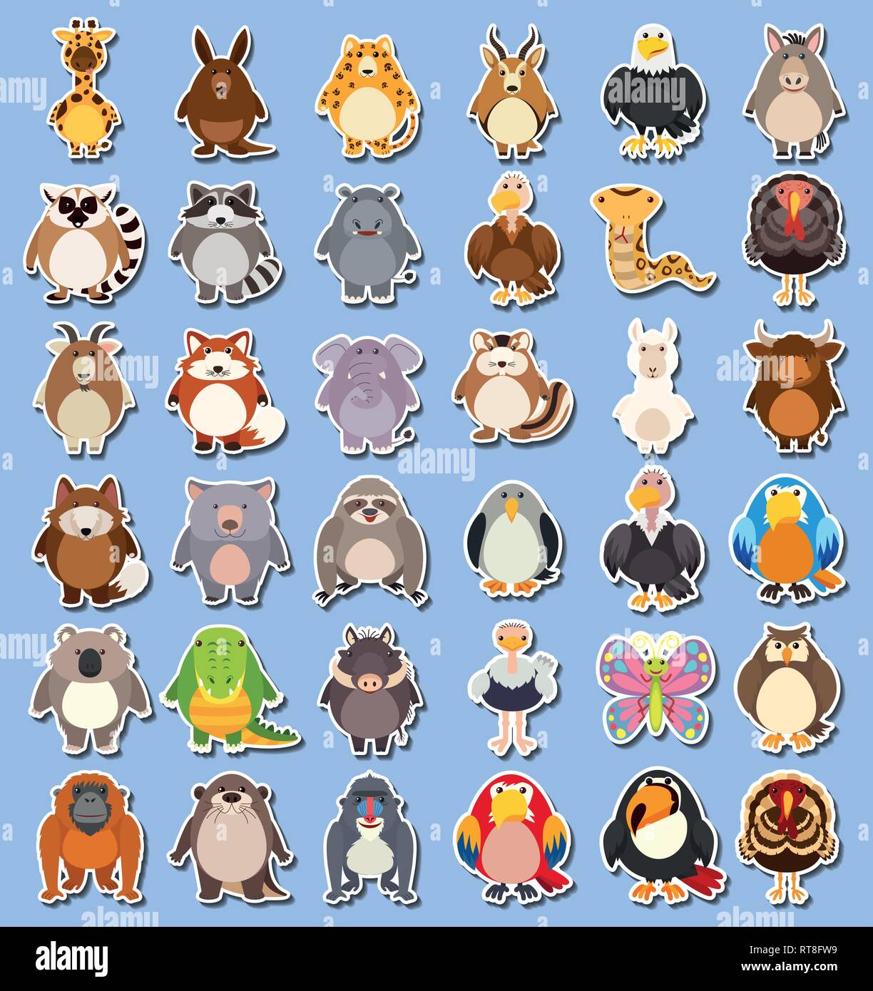 Set di animale selvatico sticker illustrazione Illustrazione Vettoriale