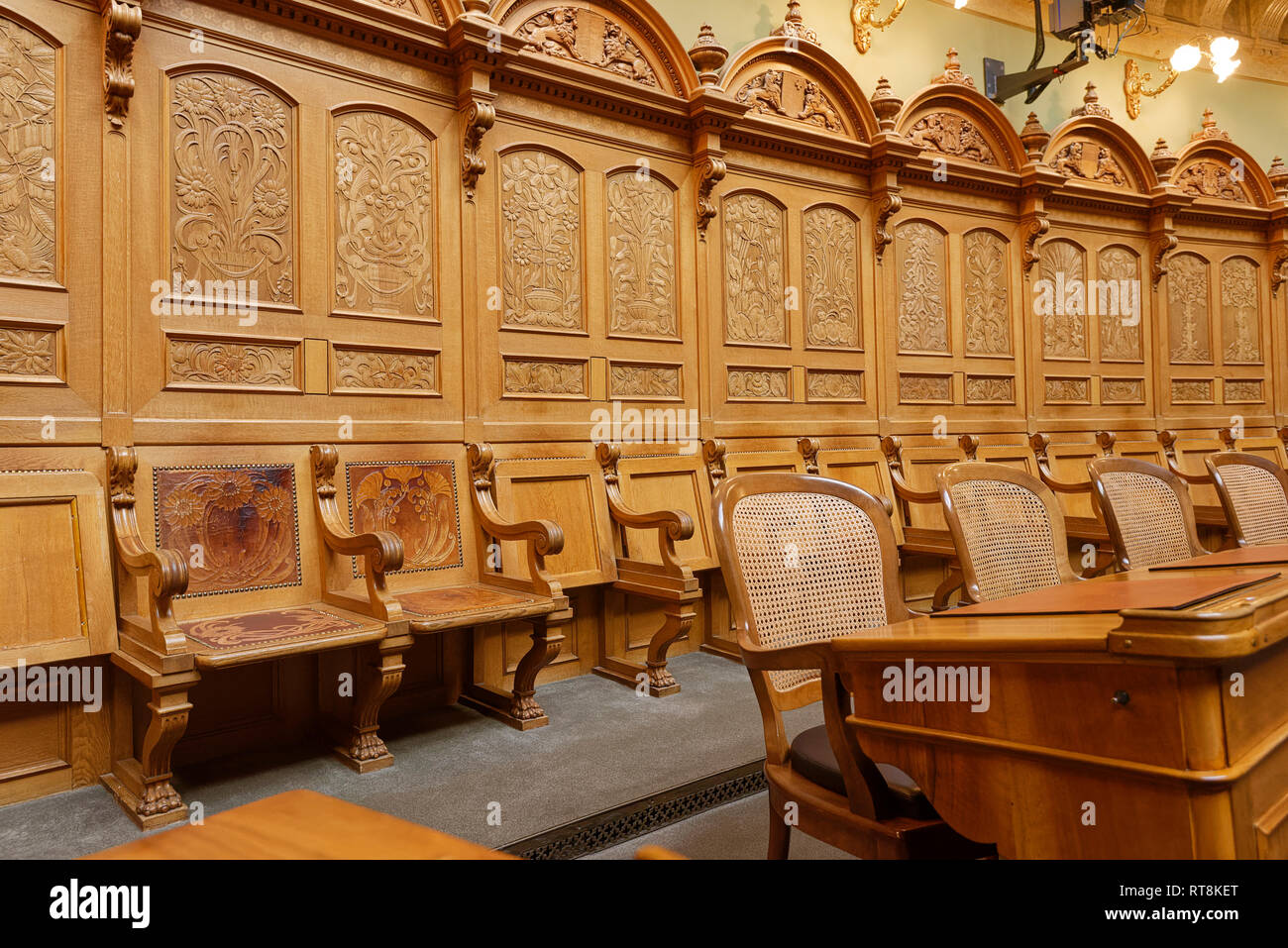 La camera del consiglio nazionale (e dell'Assemblea federale) Palazzo federale della Svizzera, Berna, Svizzera Foto Stock