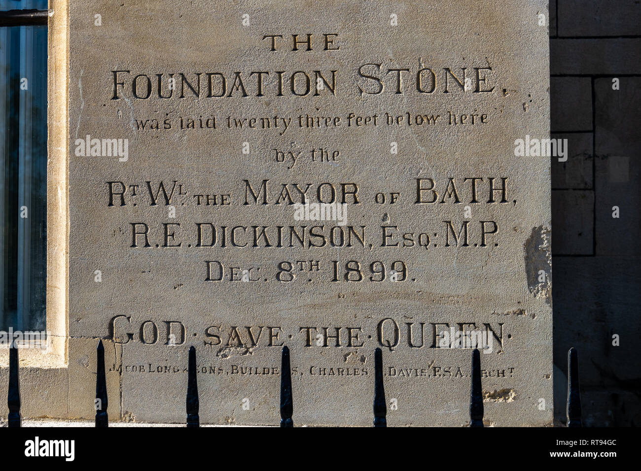 Prima pietra per la costruzione dell'Impero hotel, progettato da importanti Charles Davis situato sul Grand Parade, Bath, Inghilterra Foto Stock