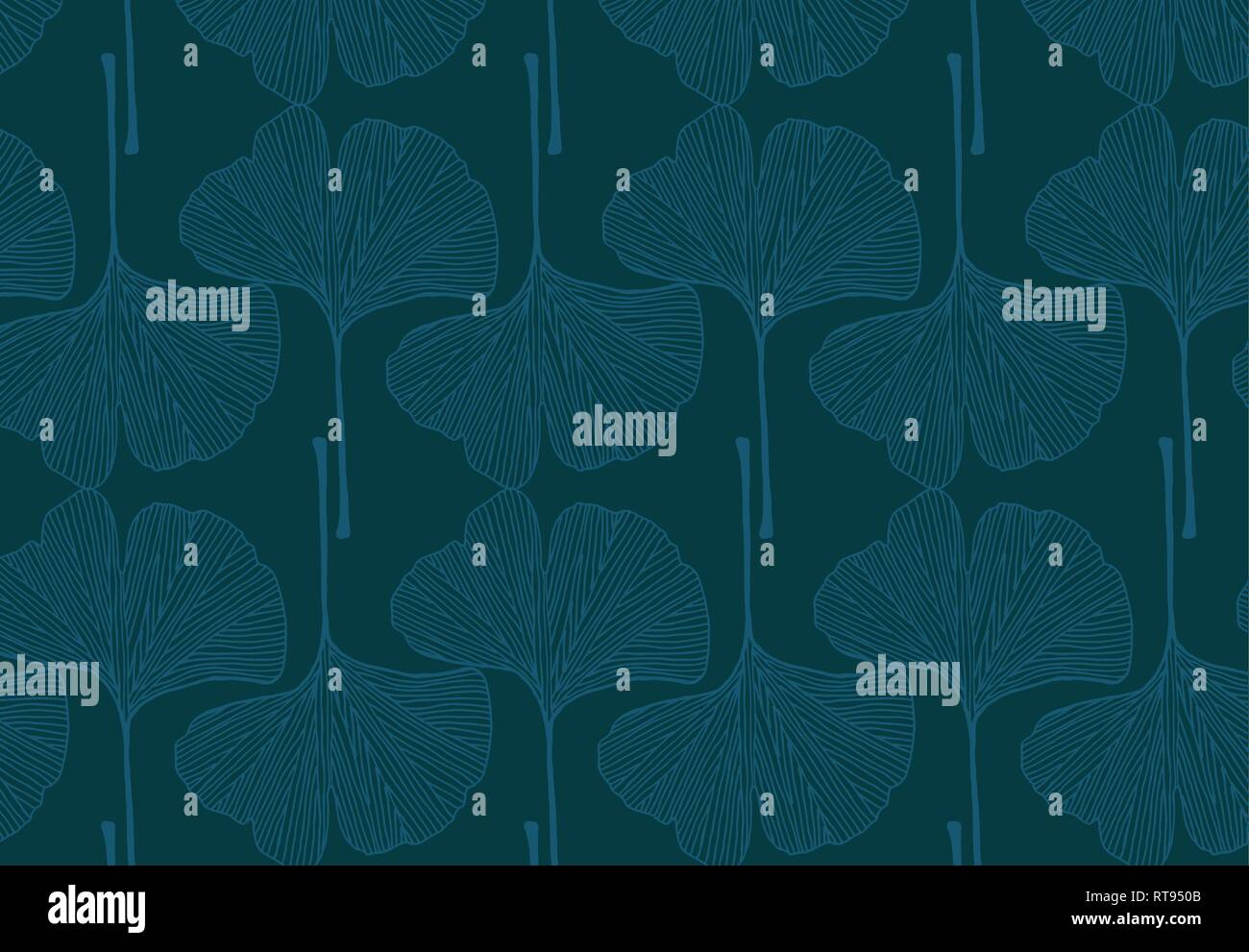 Foglie di Ginkgo teal disegno vettoriale Illustrazione Vettoriale