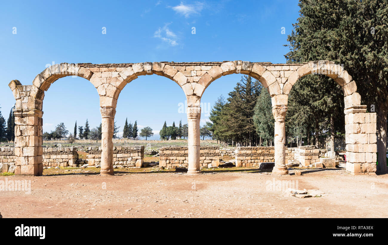Rovine del VIII secolo Umayyad città di Anjar, Libano Foto Stock