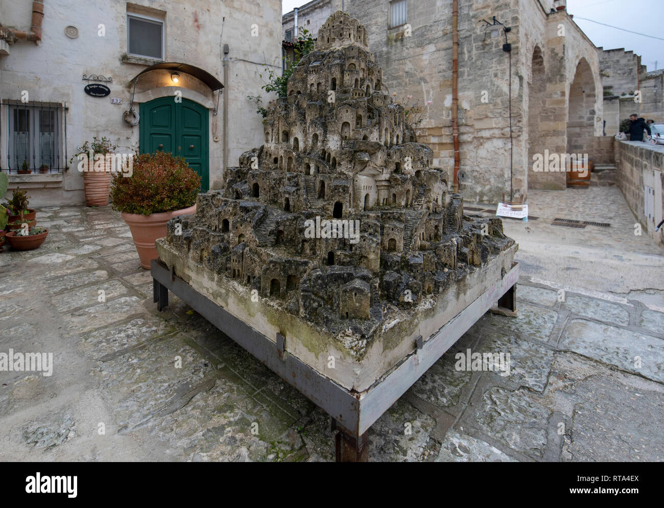 Matera, Basilicata, Puglia, Italia - Vista di sassi in miniatura. Modello in miniatura dei Sassi . Matera 2019 Capitale Europea della Cultura Foto Stock