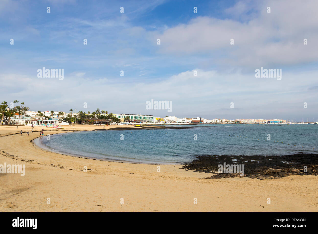 Spiaggia di Corralejo, famoso resort di Fuerteventura, Isole canarie, Spagna Foto Stock