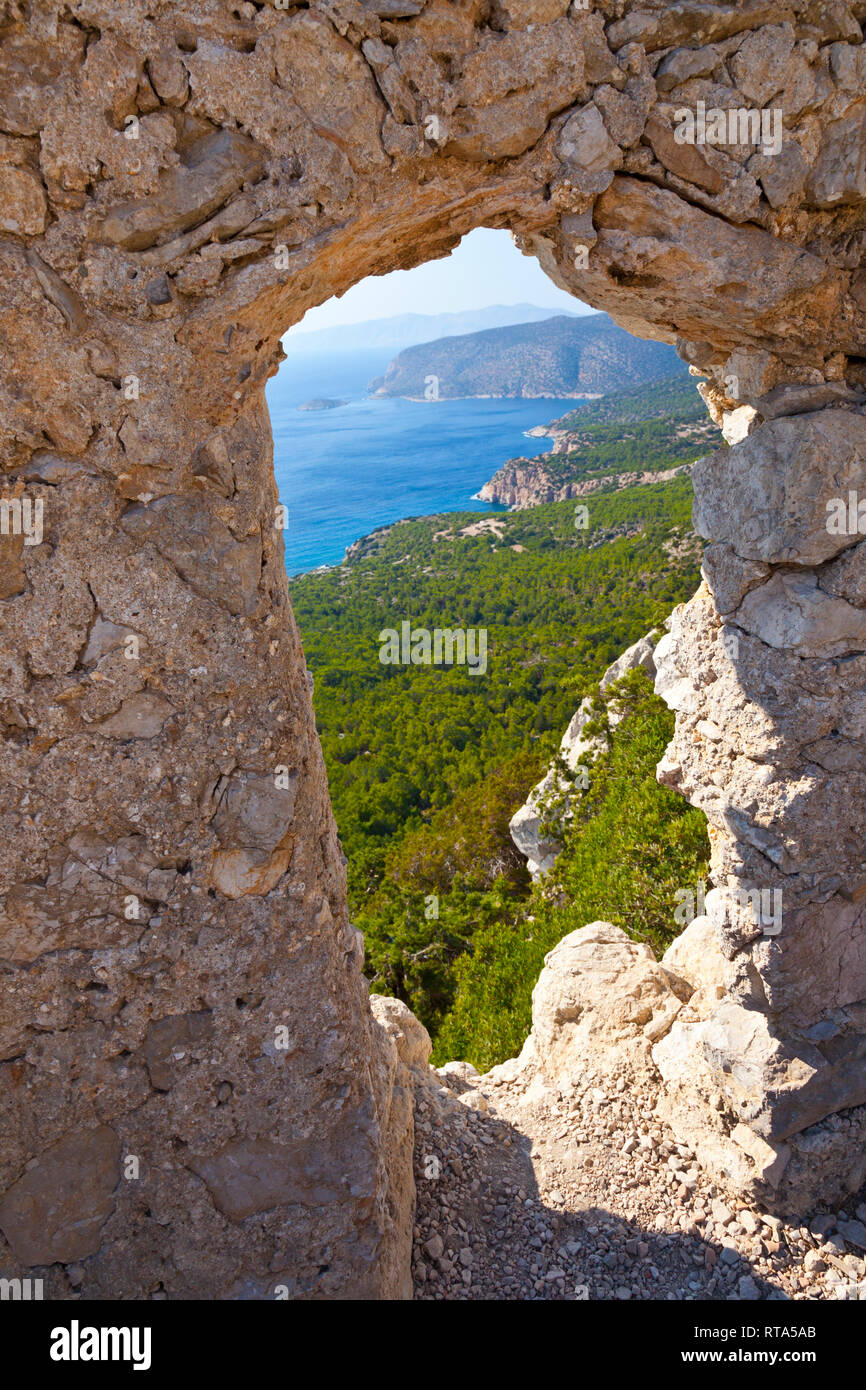 Il castello di Monolithos. L' isola di Rodi, Dodecanneso arcipelago, Grecia, Europa Foto Stock