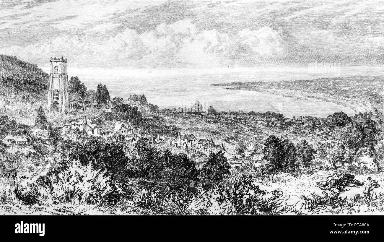 Una illustrazione di Minehead sulla costa di Exmoor, Somerset REGNO UNITO scansionati ad alta risoluzione da un libro stampato in 1890. Ritiene copyright free. Foto Stock