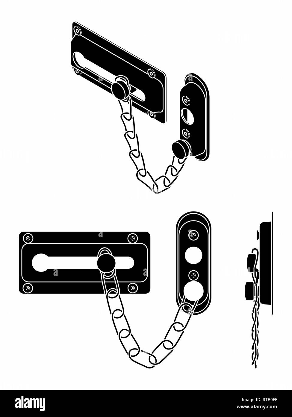Catena di blocco della porta. Riempimento nero. Illustrazione Vettoriale