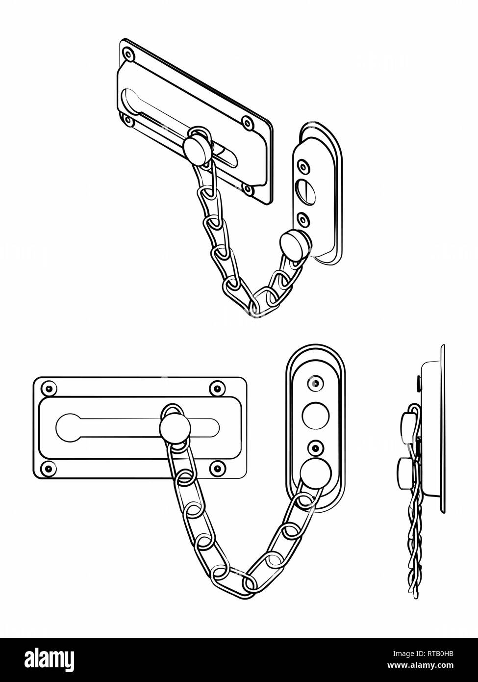 Catena di blocco della porta. Delineare come una pennellata. Illustrazione Vettoriale