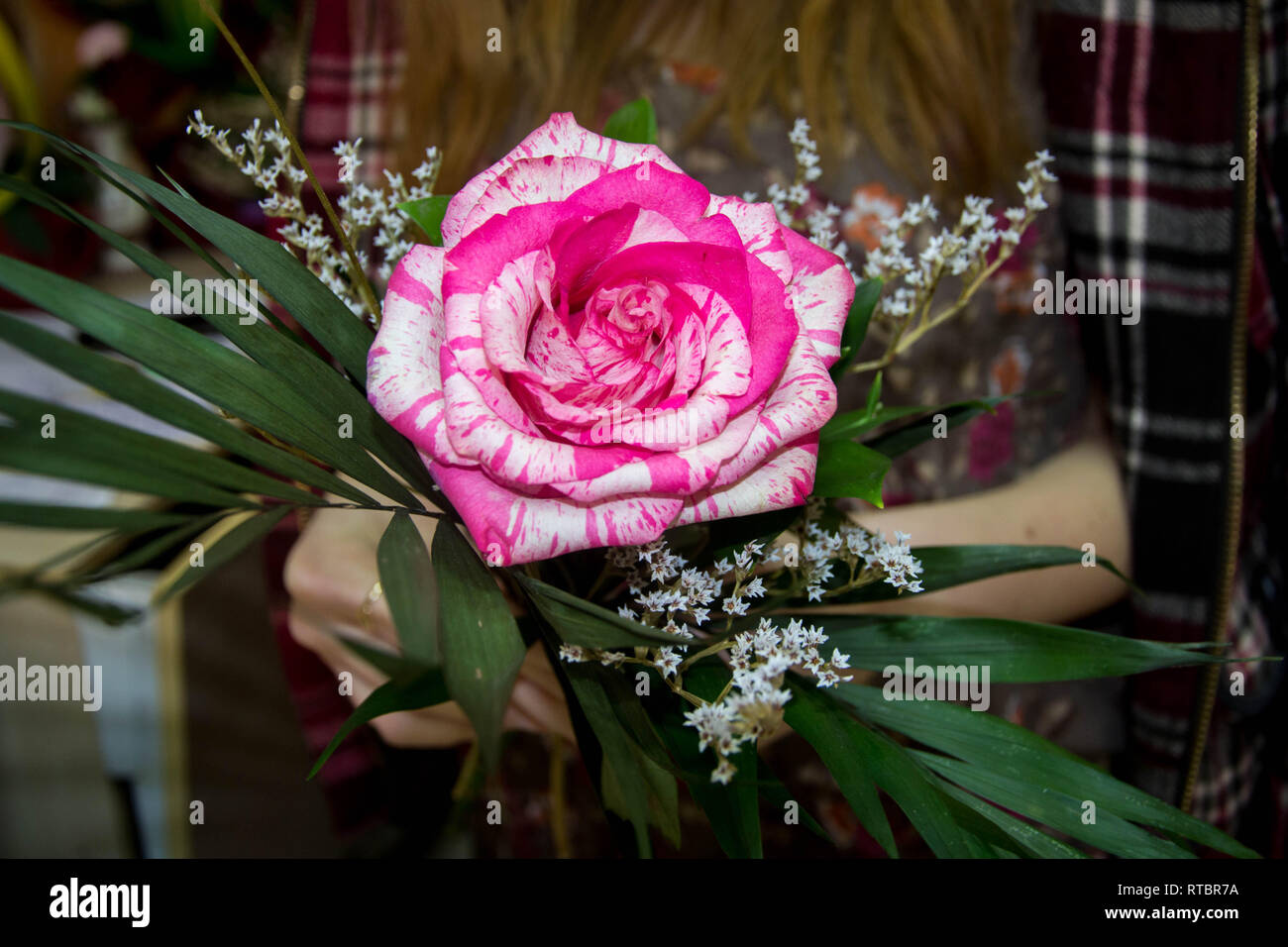 Ragazza Con Rose Disponendo Un Bouquet Lavora In Un Negozio Di Fiori Dono Per Il 8