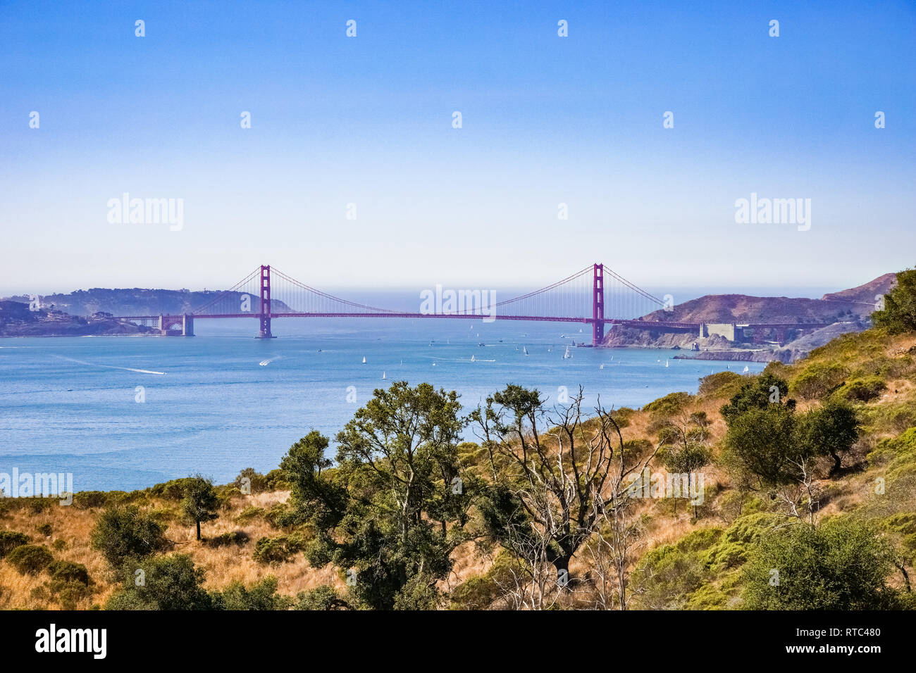 Golden Gate bridge come si vede da Angel Island, California Foto Stock