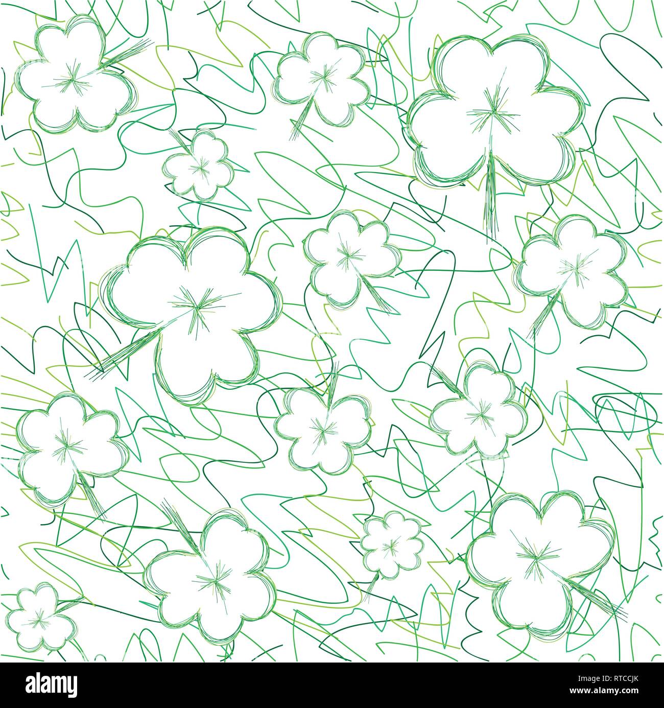 Sfondo senza soluzione di continuità con lo schizzo trifogli per St.Patrick giorno, illustrazione vettoriale Illustrazione Vettoriale