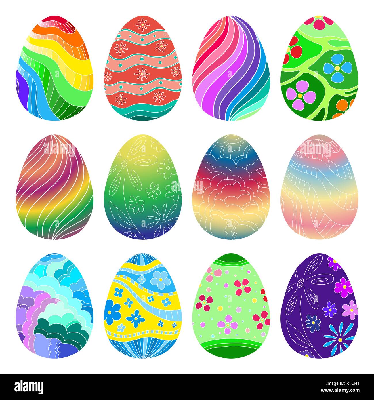 Set di diverso colore le uova di pasqua. Vettore Illustrazione Vettoriale