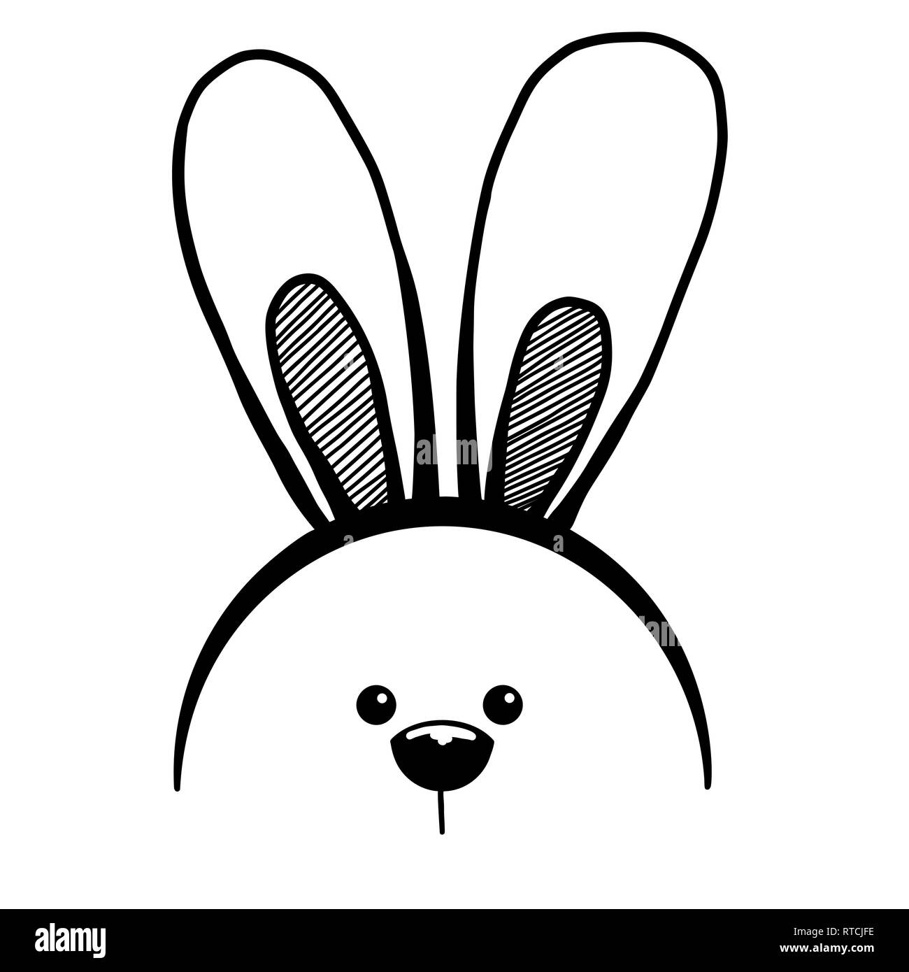 Schizzo orecchie di coniglio con una museruola. Coniglietto di pasqua.  Vettore Immagine e Vettoriale - Alamy