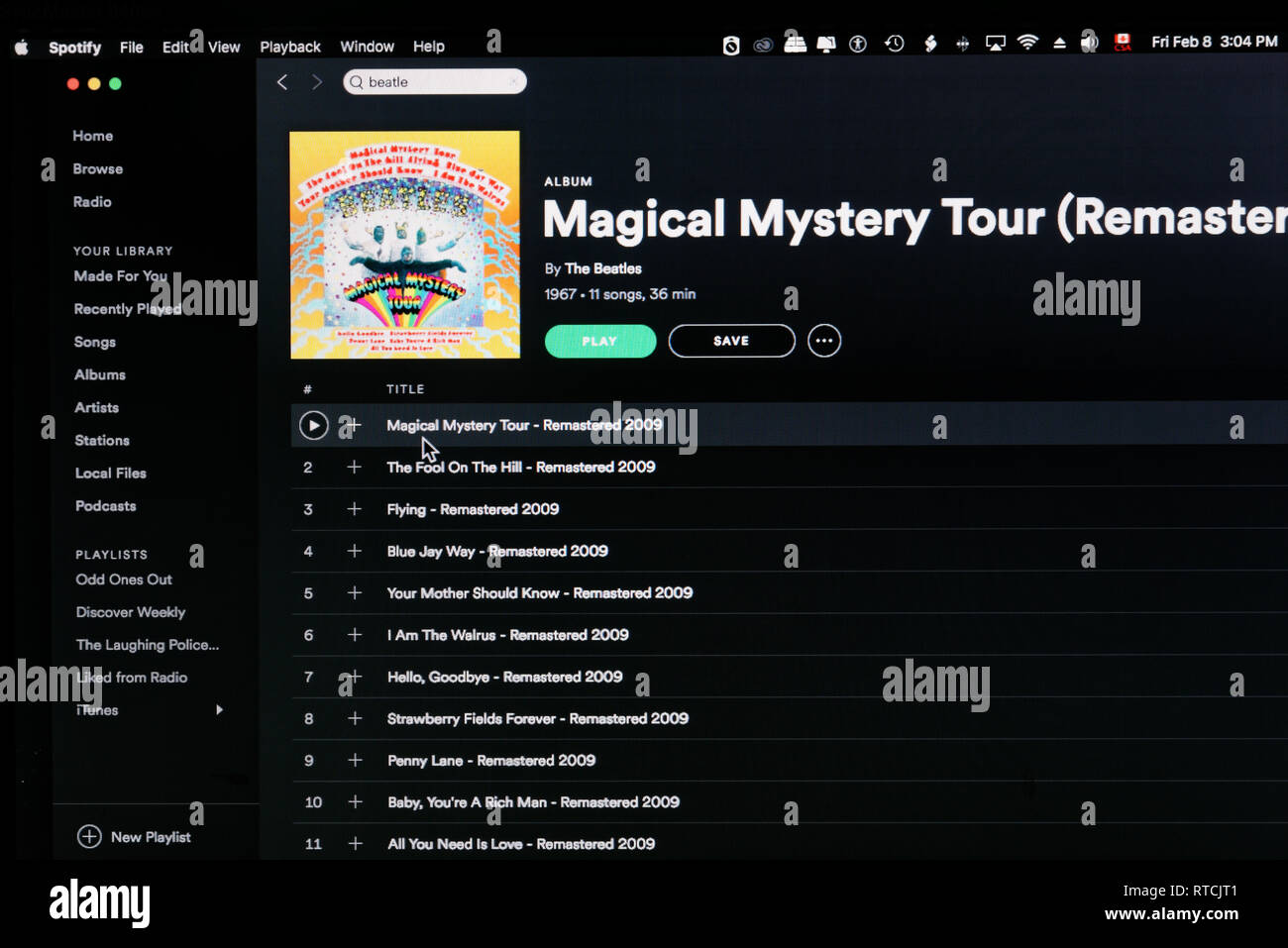 L'album dei Beatles Magical Mystery Tour Spotify pagina web Foto Stock