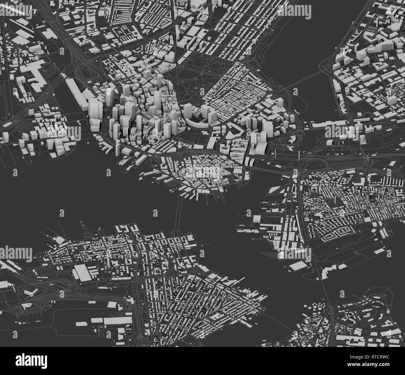 Vista satellitare di Boston, mappa della città con la casa e l'edificio. Grattacieli. Massachusetts. Stati Uniti d'America. Il rendering 3D Foto Stock