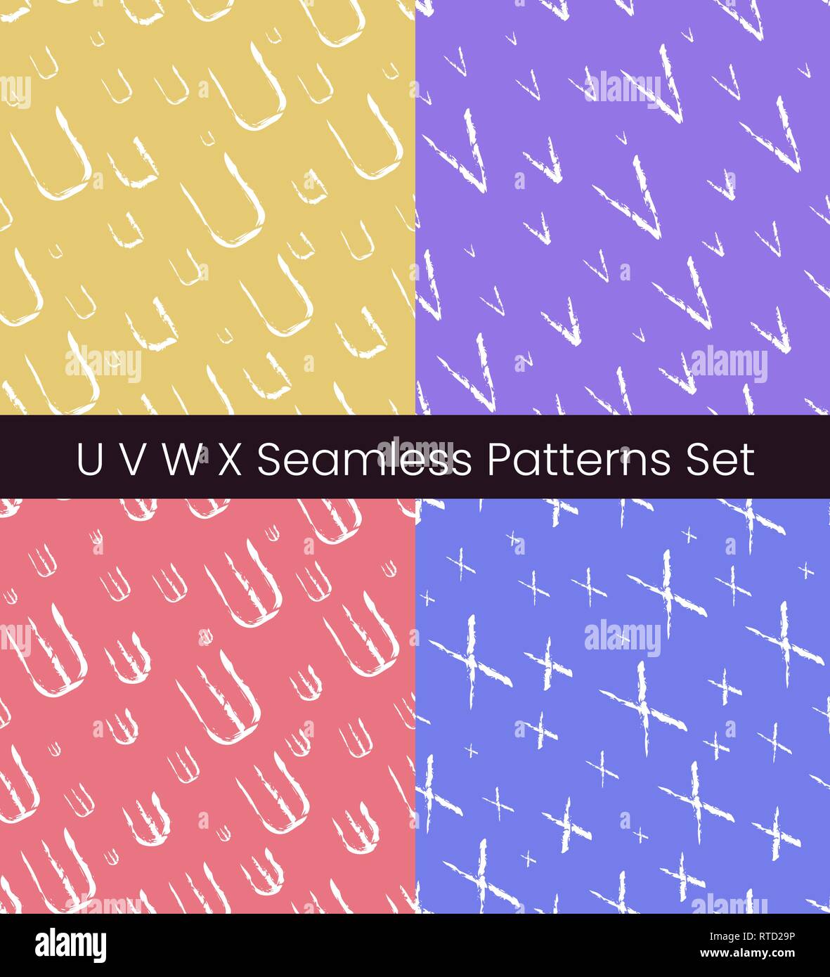 U V W X lettera latina seamless patterns set. Alfabeto colorato illustrazione vettoriale. EPS vettoriali8 Illustrazione Vettoriale