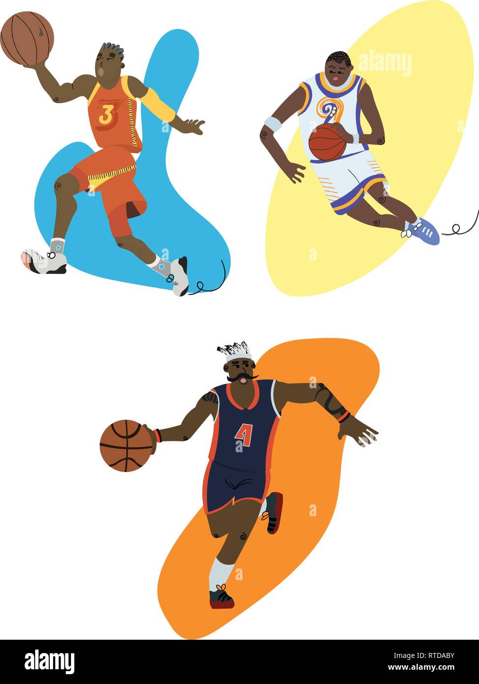 Cartoon giocatori di basket impostare dribbling e Illustrazione Vettoriale