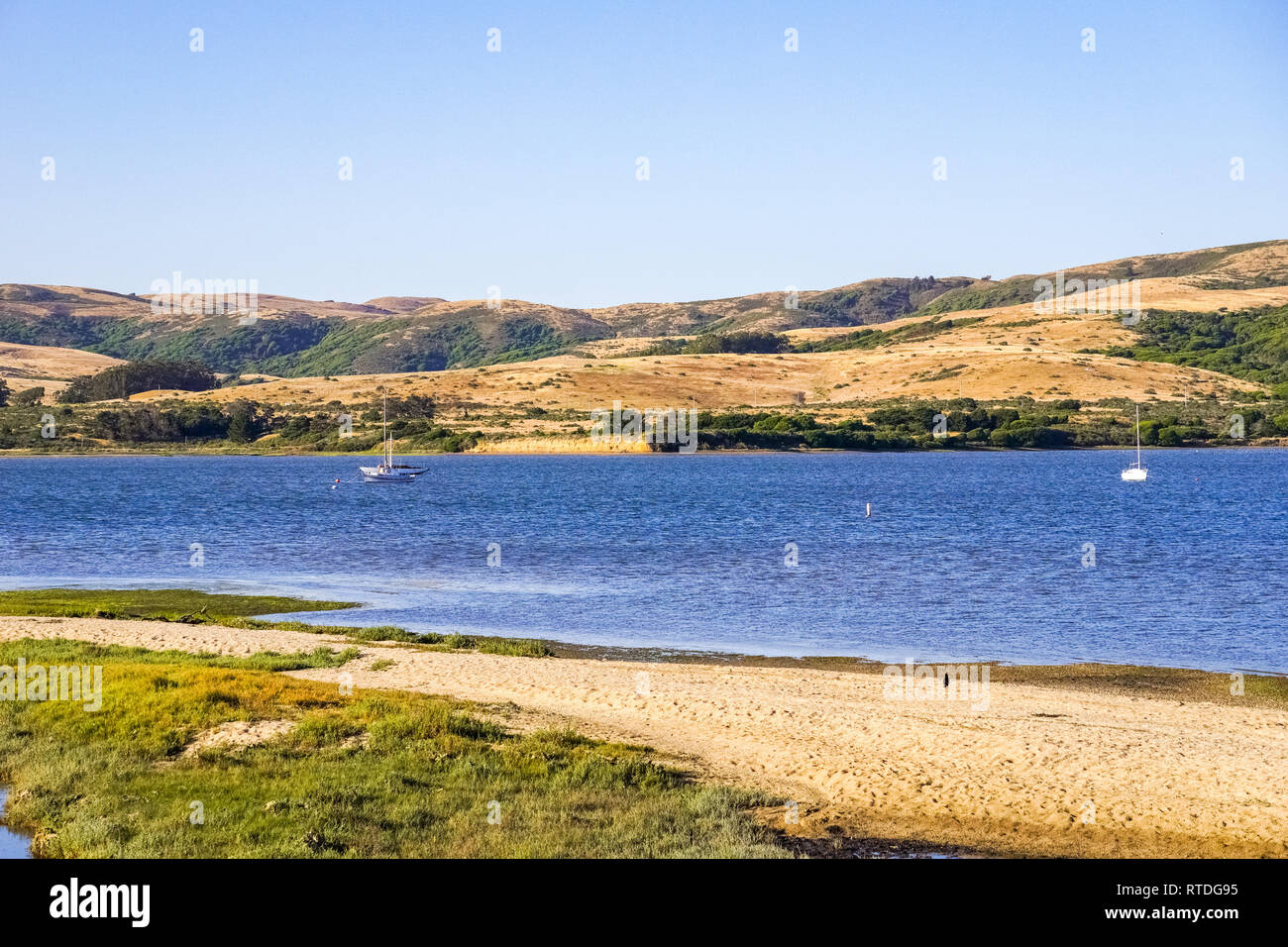 Tomales Bay visto dal litorale di Inverness, California Foto Stock