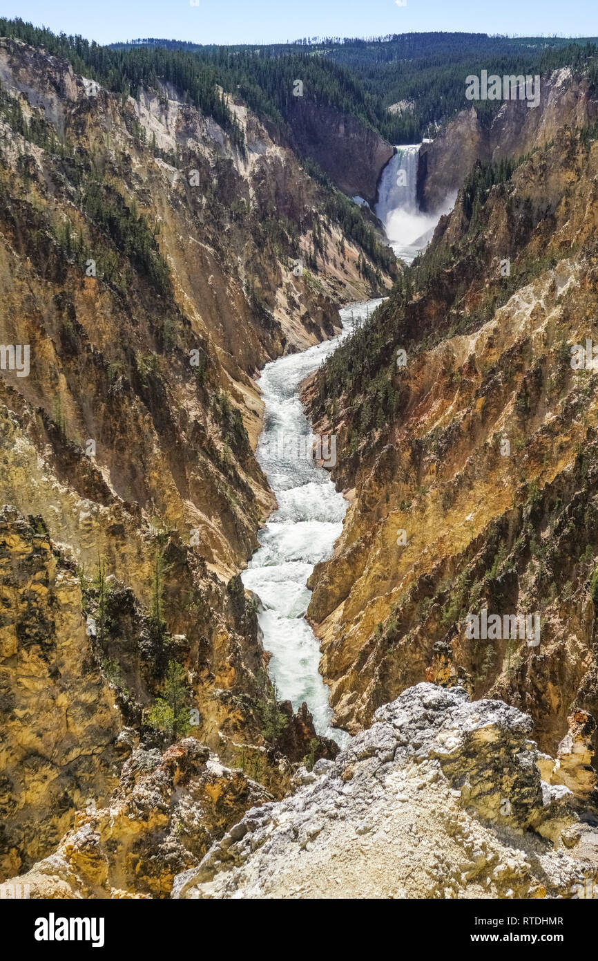 Caduta inferiore e il fiume visto dal punto dell'artista, del Grand Canyon di Yellowstone Foto Stock