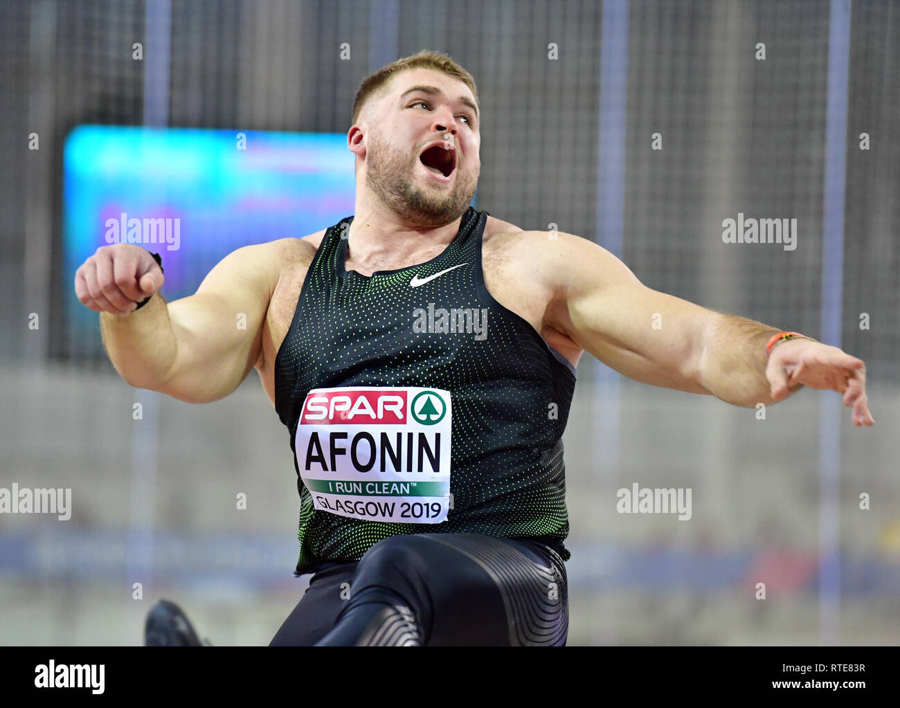 Glasgow, Regno Unito. 01 Mar, 2019. L'atletica Europei Indoor campionati, 3000 metri, uomini, qualificazione negli Emirati Arena: Maksim Afonin (folle team). Credito: Soeren Stache/dpa/Alamy Live News Foto Stock