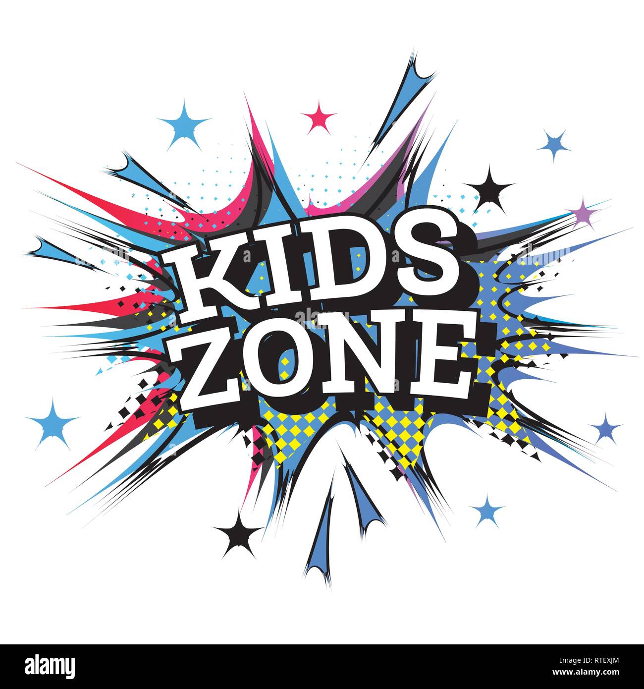 Kids Zone parola testo fumetto in Pop Art Style. Illustrazione Vettoriale. Illustrazione Vettoriale