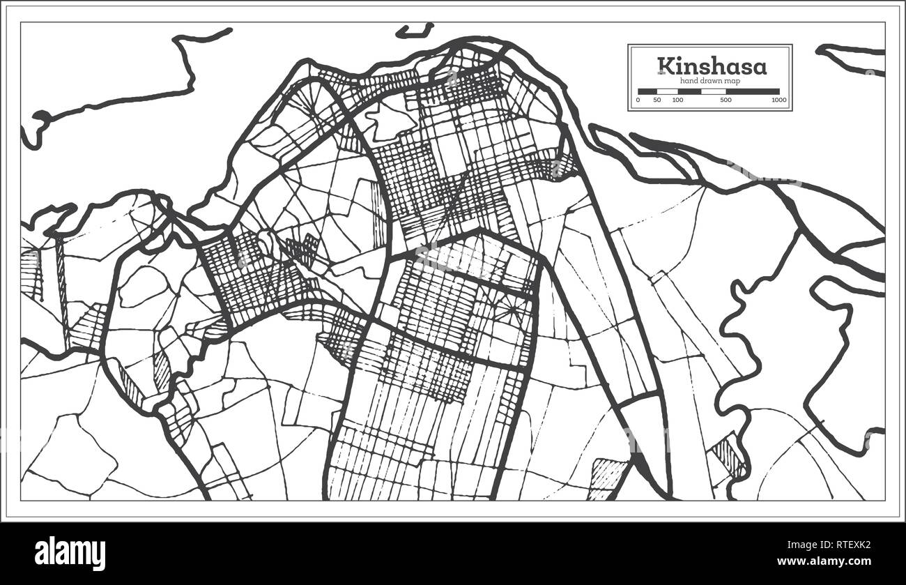 Kinshasa nella Repubblica democratica del Congo una mappa della città in stile retrò. Mappa di contorno. Illustrazione Vettoriale. Illustrazione Vettoriale