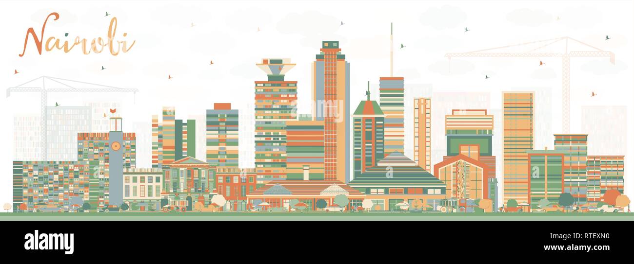 Nairobi Kenya skyline della città con edifici di colore. Illustrazione Vettoriale. Viaggi di lavoro e di concetto con architettura moderna. Illustrazione Vettoriale