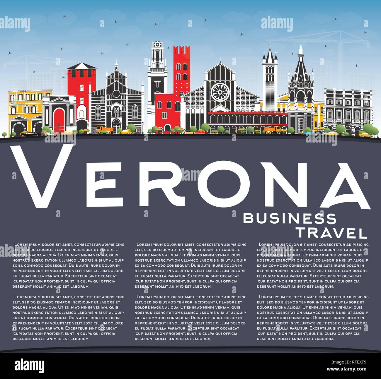 Verona Italia skyline della città con edifici di colore, il blu del cielo e spazio di copia. Illustrazione Vettoriale. Illustrazione Vettoriale