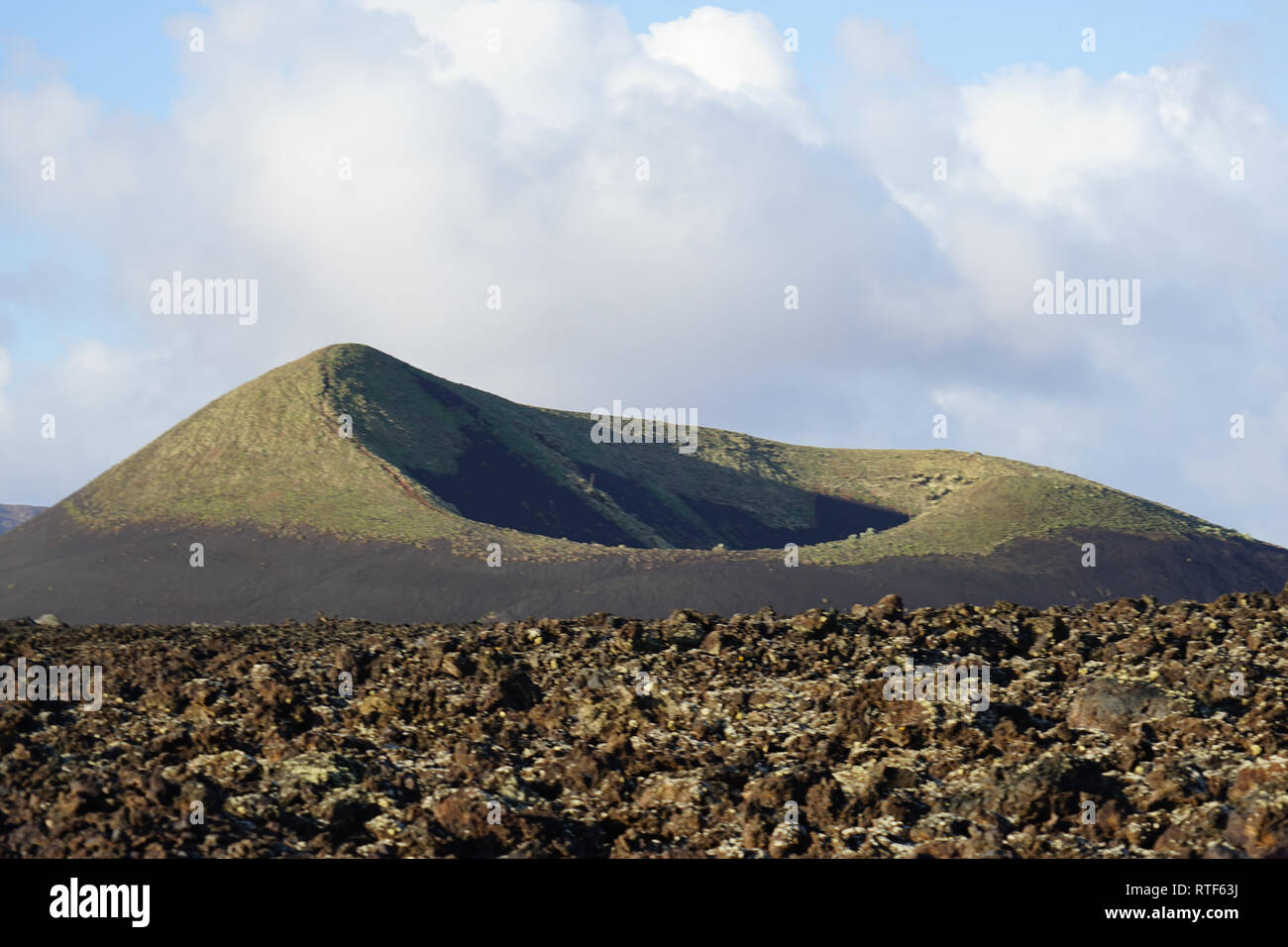 Nationalpark Timanfaya, Vulkankegel Lavafeld im, Lanzarote, Kanarische isole Foto Stock