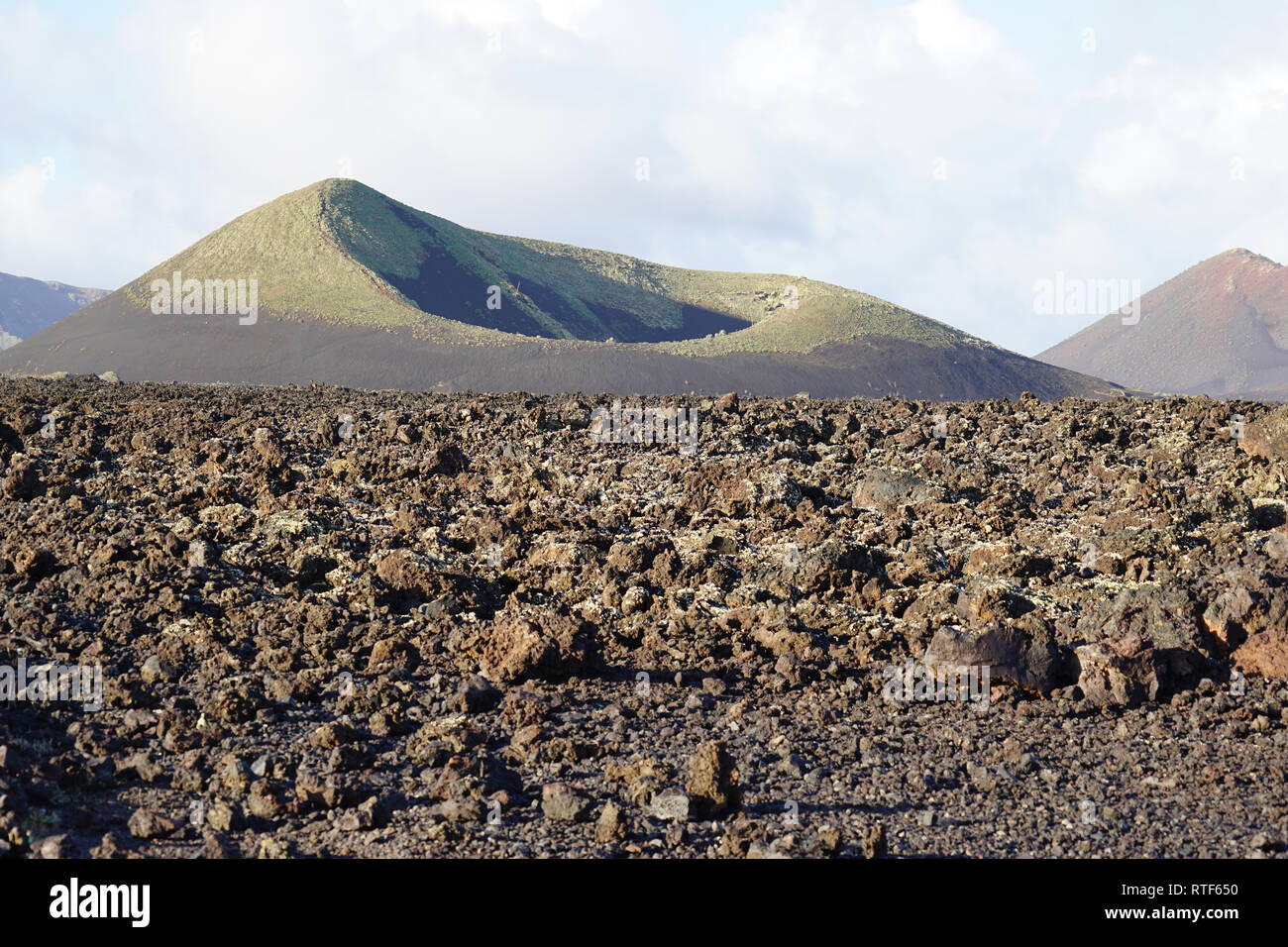 Nationalpark Timanfaya, Vulkankegel Lavafeld im, Lanzarote, Kanarische isole Foto Stock