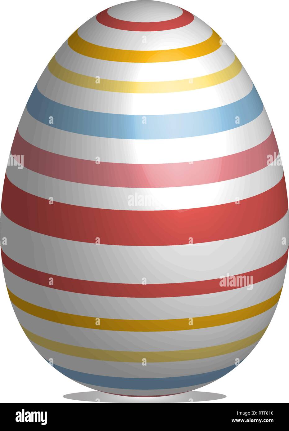 Uovo di Pasqua isolato su sfondo bianco con strisce colorate e di ombra. Illustrazione Vettoriale