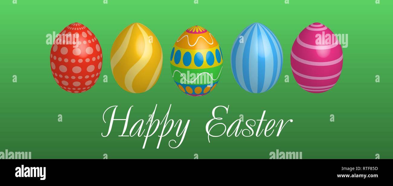 Uovo di Pasqua icone. Disegno geometrico texture. Decorazione felice celebrazione di Pasqua. Simbolo di primavera. Pattern colorati elemento. Sfondo verde. Illustrazione Vettoriale