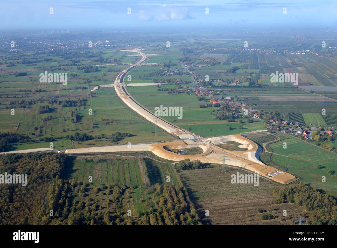 Vista aerea, autostrada SITO IN COSTRUZIONE A26, conversione alla giunzione autostradale, Neu Wulmstorf, Bassa Sassonia, Germania Foto Stock