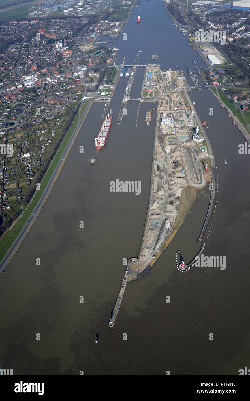 Bloccaggio di Brunsbüttel, Canale di Kiel, Brunsbüttel serratura, Schleswig-Holstein, Germania Foto Stock
