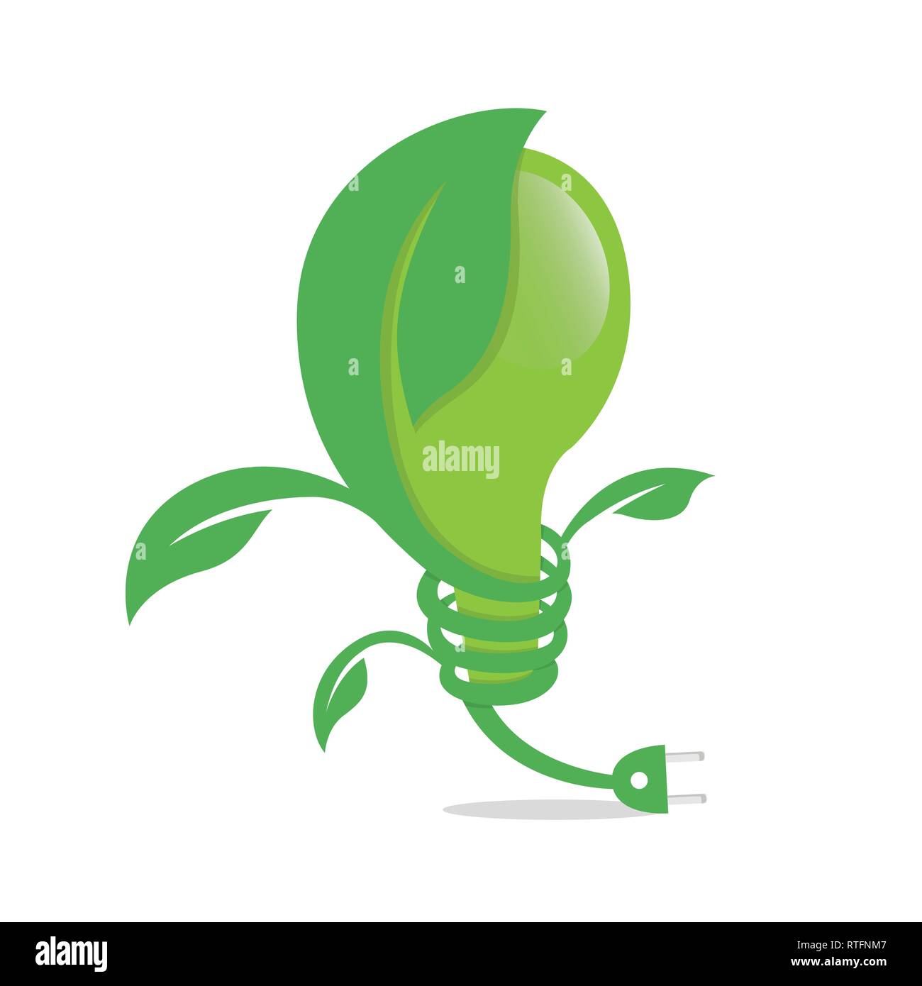 Il logo della foglia verde e la lampadina ecologia icona elemento natura icona vettore. Forma Design logo foglia e la lampadina verde logo. Illustrazione Vettoriale
