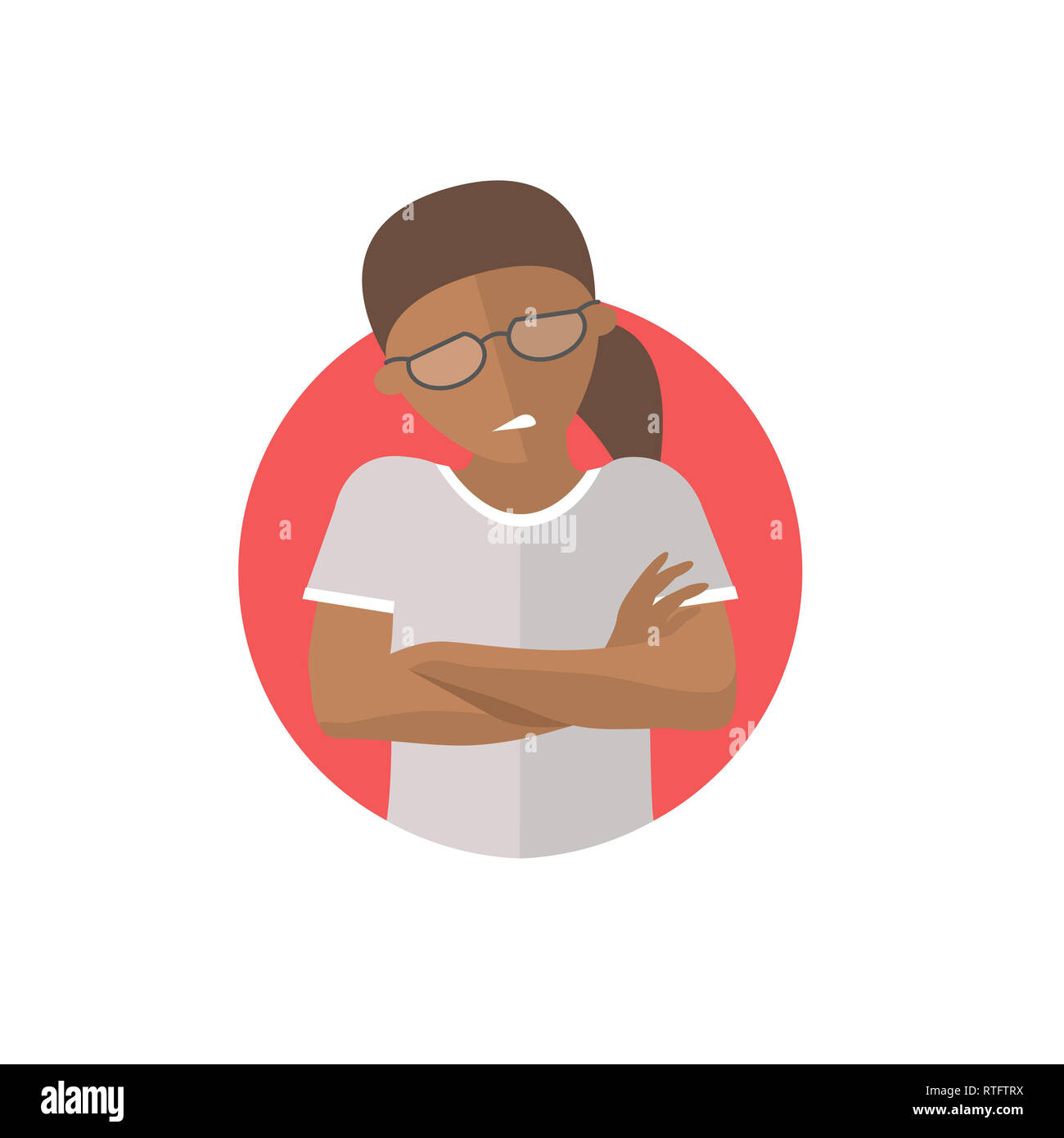 Espressione di doloroso, nero ragazza nel dolore, design piatto icona isolato Foto Stock