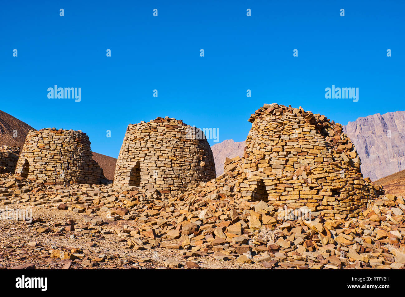 Il sultanato di Oman, annuncio regione Dhahirah, Wadi Damm, 5000 anno vecchia tomba di pietra Al Ayn, Patrimonio Mondiale dell UNESCO Foto Stock