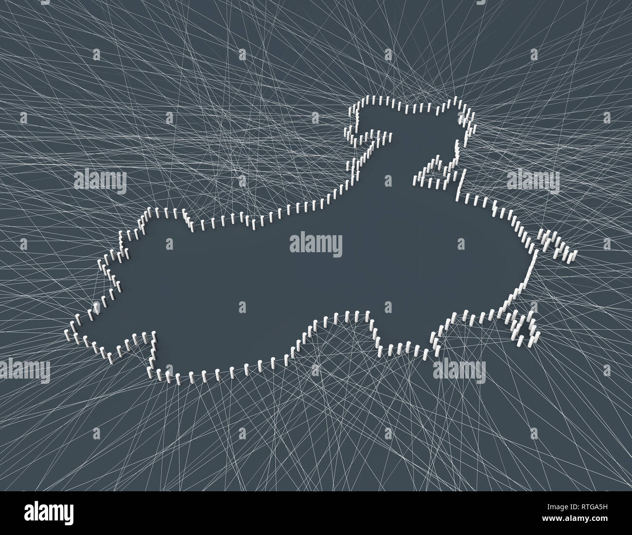 Mappa cinese composta da linee incrociate, comunicazione di rete tecnologica Foto Stock