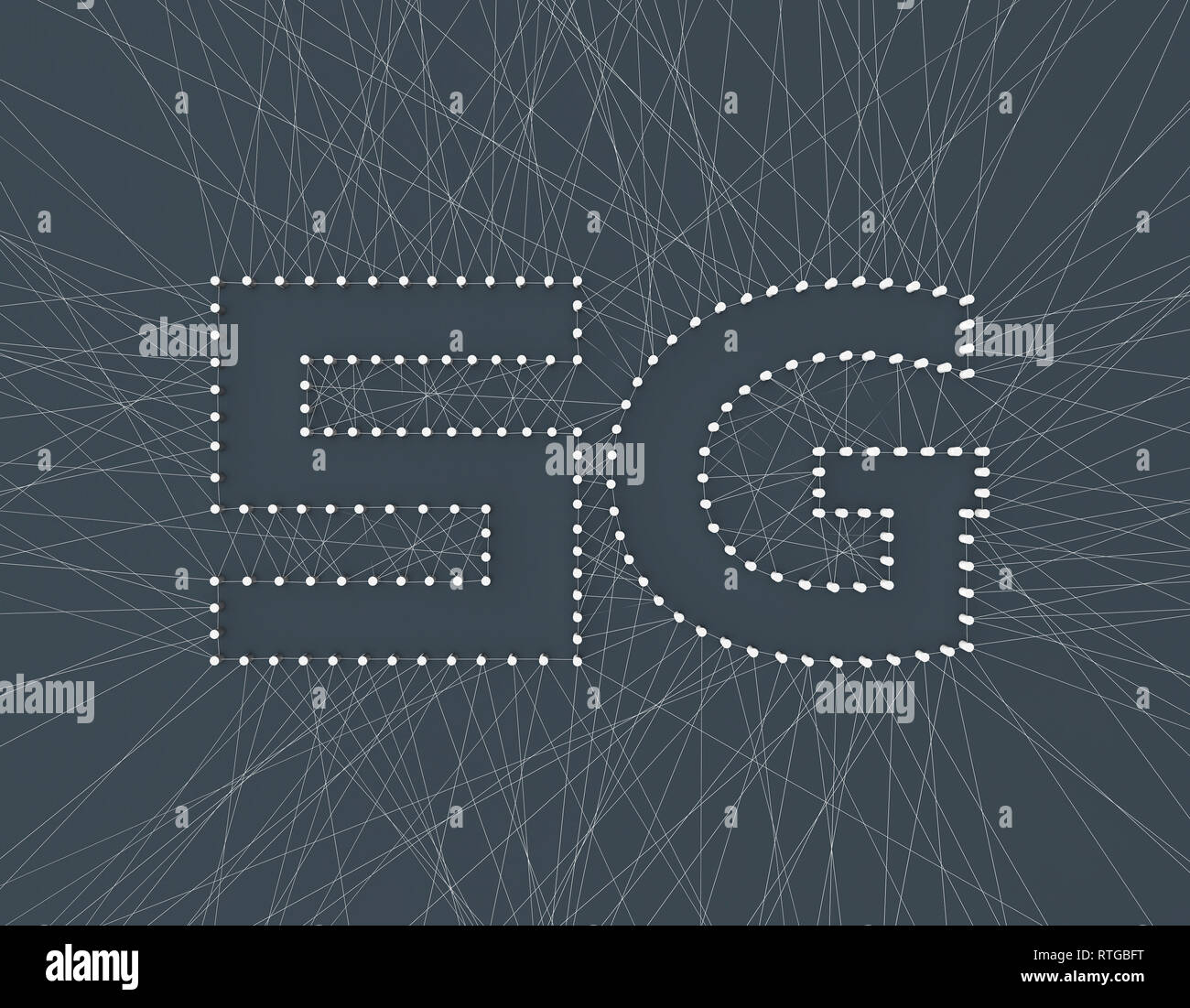 5G composto da linee, tecnologia di comunicazione di rete Foto Stock
