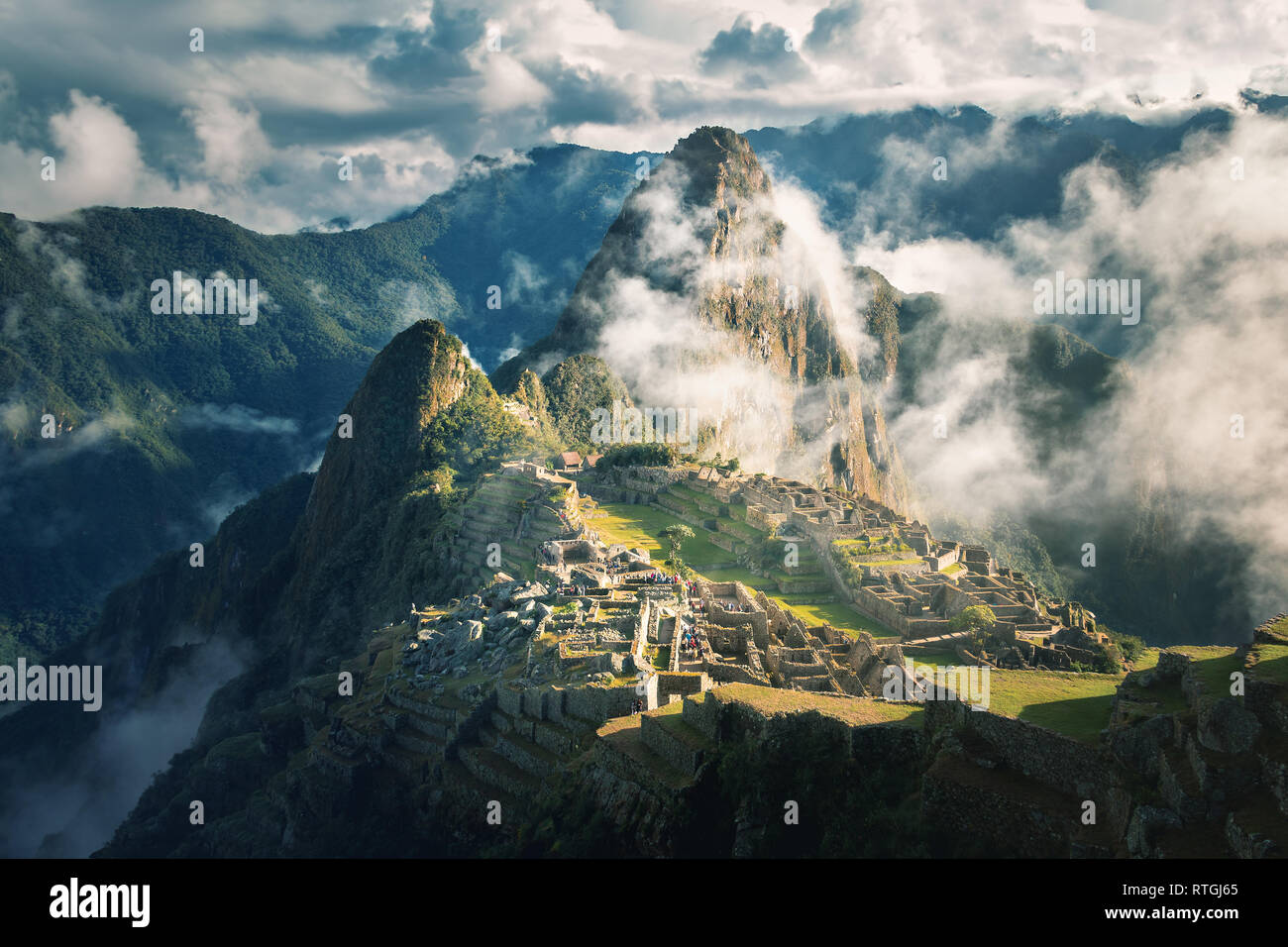 Machu Picchu rovine Inca - Valle Sacra, Perù Foto Stock