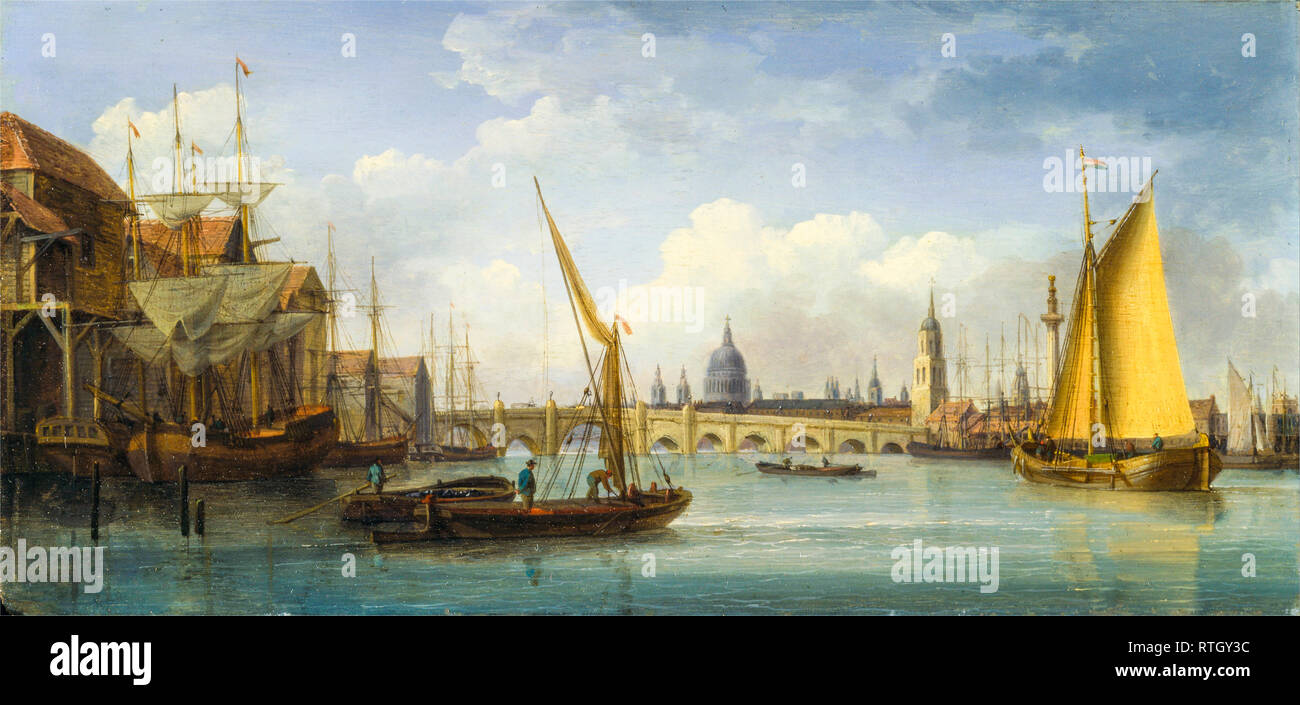 London Bridge con la Cattedrale di St. Paul in lontananza, Painting, 1815, William Anderson Foto Stock