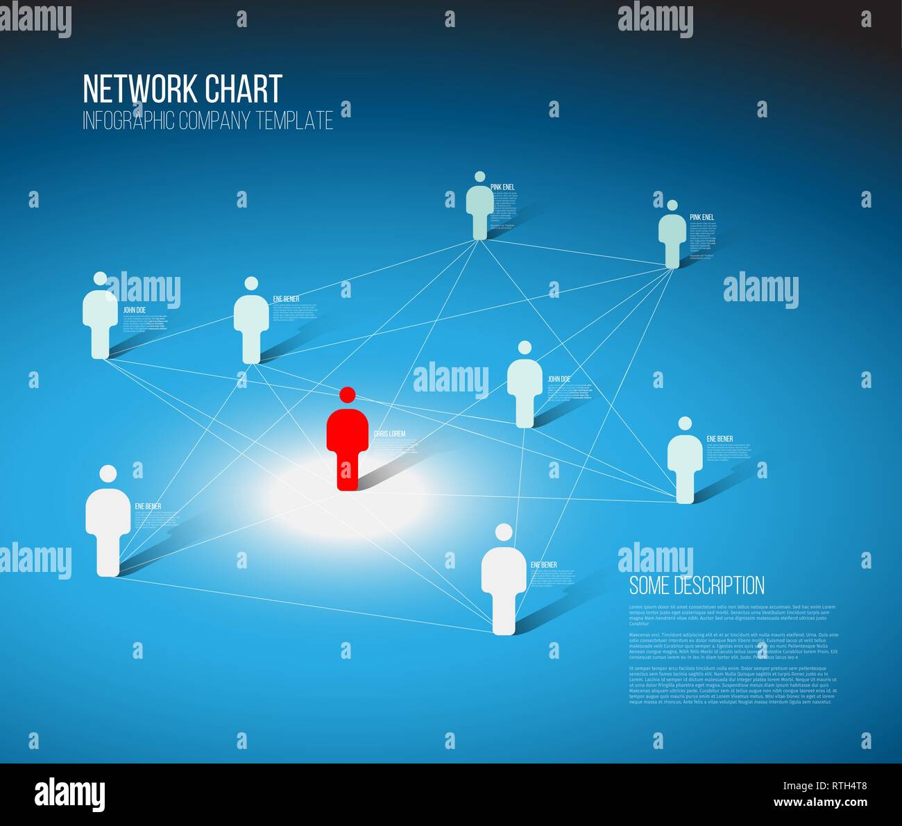 Persone minimalista network 3d schema modello - luce blu versione Illustrazione Vettoriale